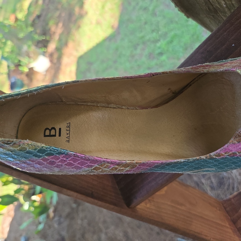 Baker's Princess Pastel Pink And Blue Snakeskin Leather Peep Toe High Heel - Picture 11 of 13